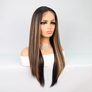 Kahverengi Karamel Işıltılı Fiber Sentetik Düz Tül Peruk