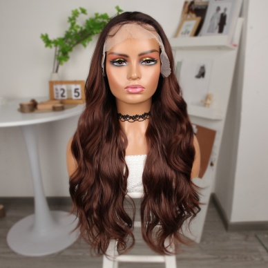 Kahve Karamel Geniş Dalgalı Fiber Sentetik Tül Peruk