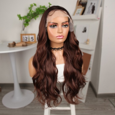 Kahve Karamel Geniş Dalgalı Fiber Sentetik Tül Peruk