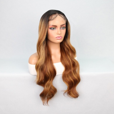 Siyah Karamel Balköpüğü Ombre Fiber Sentetik Geniş Dalgalı Tül Peruk