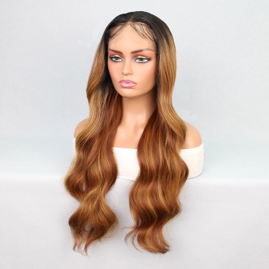 Siyah Karamel Balköpüğü Ombre Fiber Sentetik Geniş Dalgalı Tül Peruk