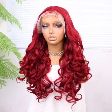 Kızıl Bebek Saçlı Fiber Sentetik Dalgalı Tül Peruk