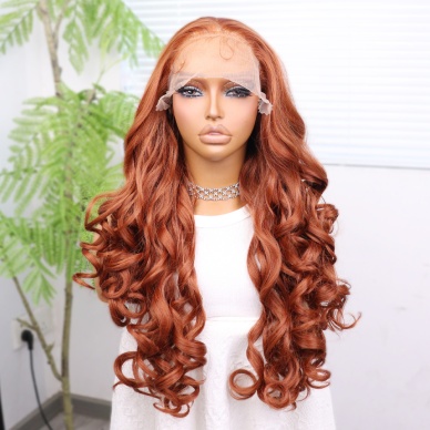 Bakır Bebek Saçlı Fiber Sentetik Yoğun Dalgalı Tül Peruk