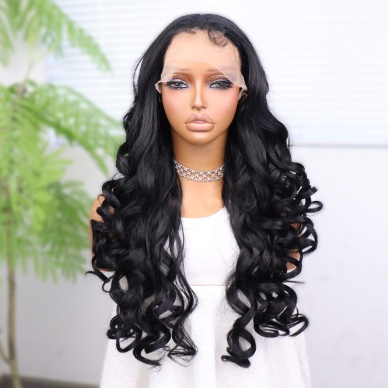 Siyah Bebek Saçlı Fiber Sentetik Yoğun Dalgalı Tül Peruk