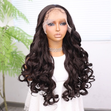 Açık Kahve Bebek Saçlı Fiber Sentetik Yoğun Dalgalı Tül Peruk