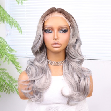 Açık Kumral Gri Ombreli Bebek Saçlı Fiber Sentetik Tül Peruk