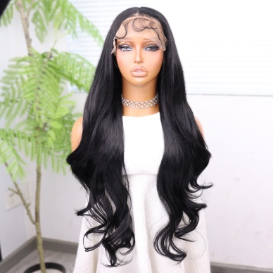 Siyah Renk Bebek Saçlı Fiber Sentetik Tül Peruk