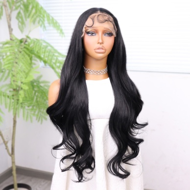 Siyah Renk Bebek Saçlı Fiber Sentetik Tül Peruk