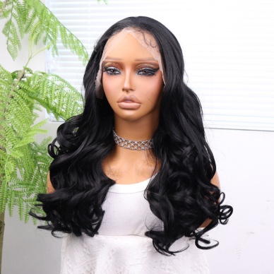 Siyah Bebek Saçlı Dalgalı Fiber Sentetik Tül Peruk
