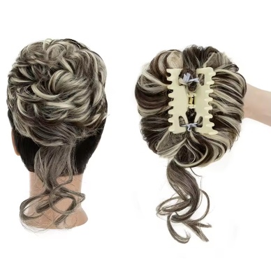 Tokalı Kuyruklu Dağınık Topuz - Koyu Kahve Platin Röfleli