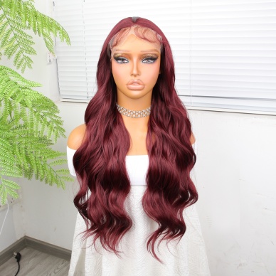 Kızıl Kahve Fiber Sentetik Geniş Dalgalı Tül Peruk