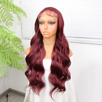 Kızıl Kahve Fiber Sentetik Geniş Dalgalı Tül Peruk