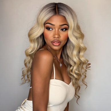 Kumral Dore Sarı Ombre ve Balköpüğü Röfleli Tül Peruk