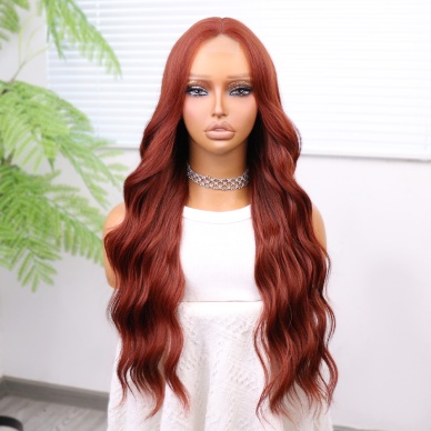 Koyu Bakır Su Dalgalı Tül Peruk