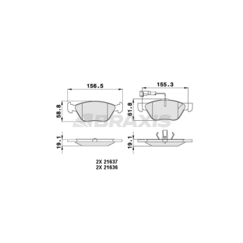 Alfa Romeo 156 1997-2005 Arası 1.6 16V T.SPARK, 2.0 16V T.SPARK, 2.4 JTD, 2.5 V6 24V Braxis Marka Ön Fişli Balata