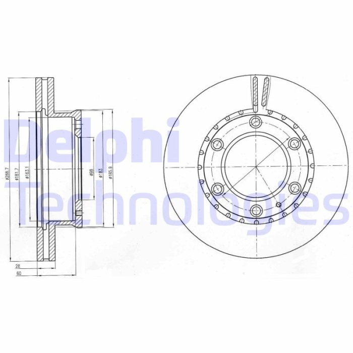 Ford Ranger 1997-2012 Arası 2.5 D, 2.5 TDdi 4x4, 2.5 TD 4x4, 2.5 D 4x4, 2.5 TD, 2.5 TDdi, 2.5 TDCi 4x4, 3.0 TDCi 4x4 Delphi Marka Ön Havalı Fren Diski