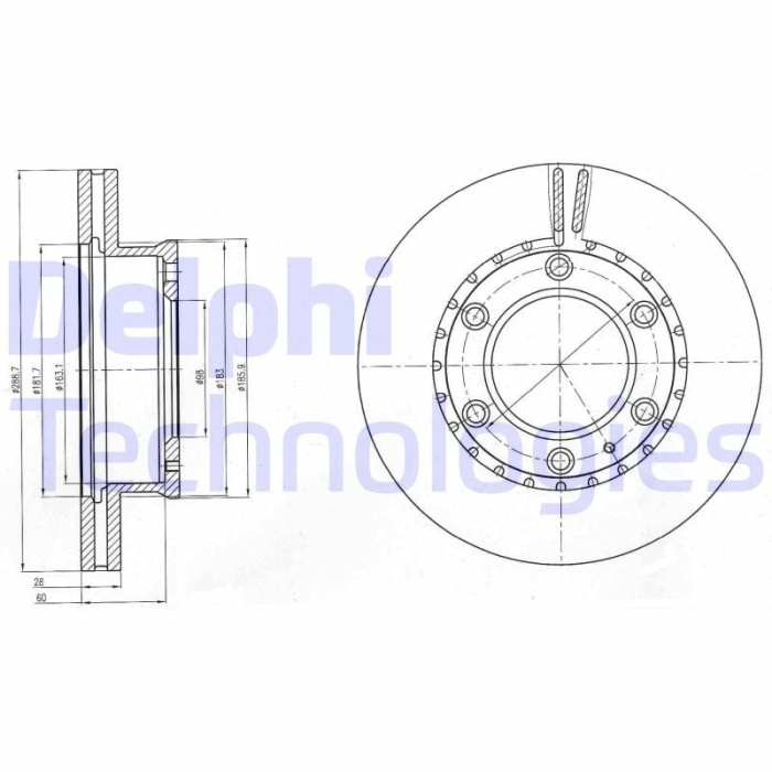 Ford Ranger 1997-2012 Arası 2.5 D, 2.5 TDdi 4x4, 2.5 TD 4x4, 2.5 D 4x4, 2.5 TD, 2.5 TDdi, 2.5 TDCi 4x4, 3.0 TDCi 4x4 Delphi Marka Ön Havalı Fren Diski