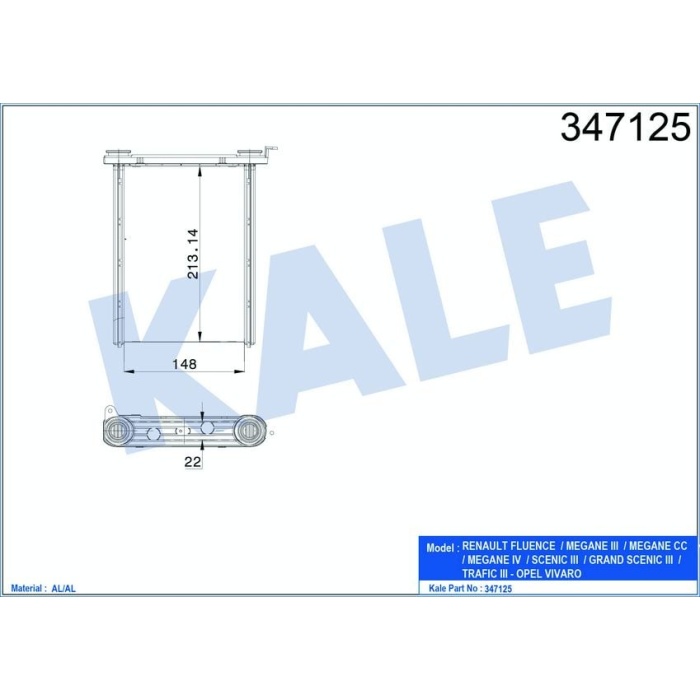 Fluence 1.6 16V Benzinli Kalorifer Radyatörü Kale KLR-347125