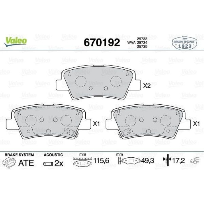 Fiat 500X 2014-2018 Arası 1.4 Valeo Marka Arka Balata