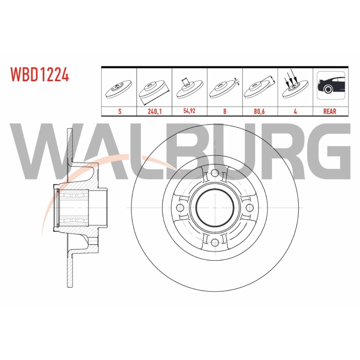 Megane II 1.4 16V Arka Fren Diski (Rulmanlı) Walburg WBD1224