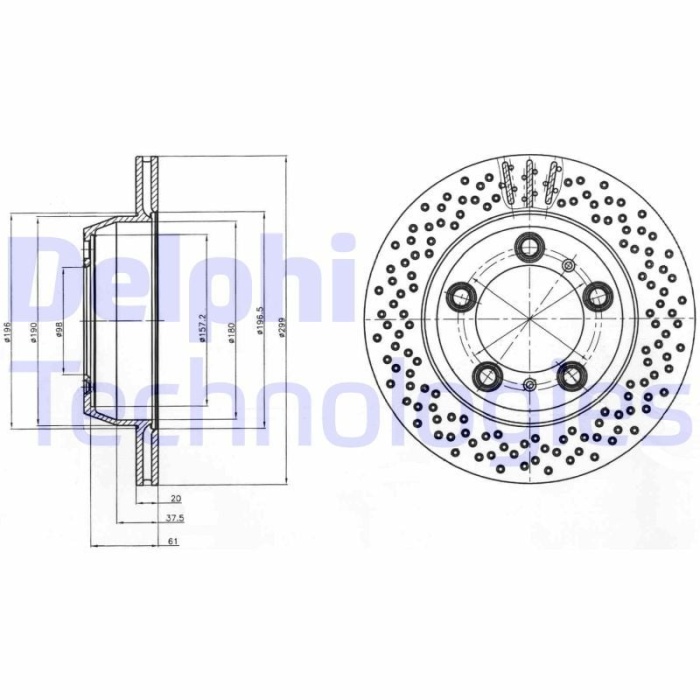 Porsche Cayman 2005-2017 Arası 2.7, 2.9, GTS 3.4, S 3.4 Delphi Marka Ön Delikli Fren Diski