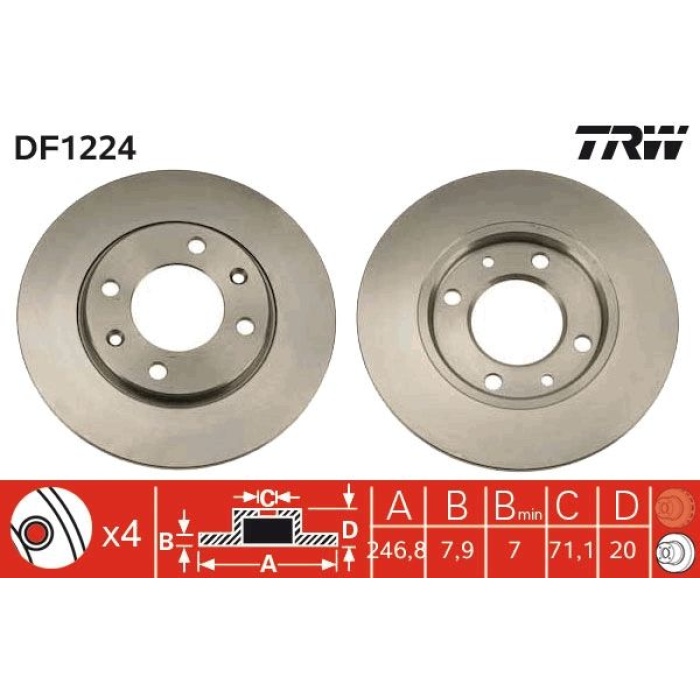 Peugeot 309 1985-1993 Arası 1.9, 1.9 GTI TRW Marka Arka Fren Diski