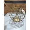 Antik Gold Metal Çiçekli Mumluk Cam Hazneli Saplı Yuvarlak 20cm
