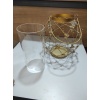 Antik Gold Metal Çiçekli Mumluk Cam Hazneli Saplı Yuvarlak 20cm