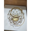 Antik Gold Metal Çiçekli Mumluk Cam Hazneli Saplı Yuvarlak 20cm