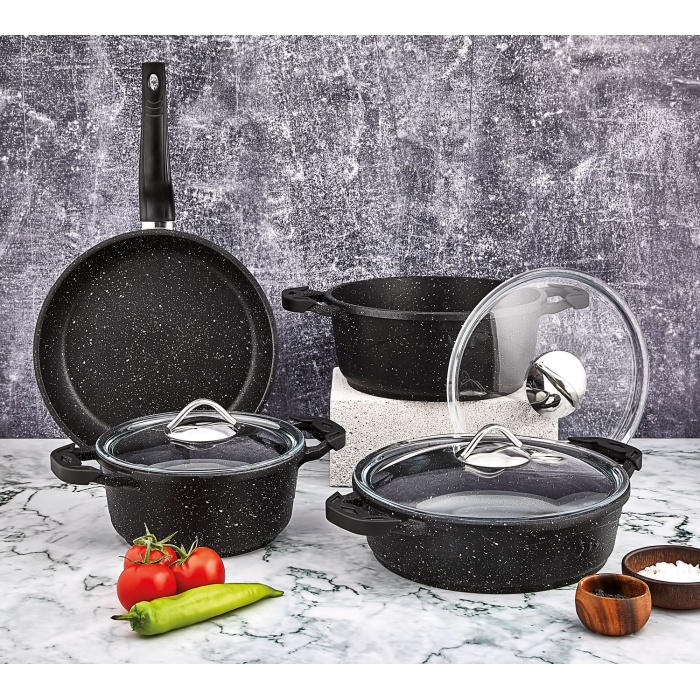 Polo Chef Iron Siyah 7 Parça Granit Tencere Seti