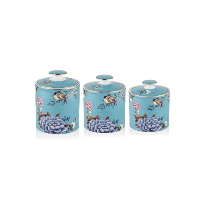 Floral Blue 3 lü Porselen Baharatlık Baharat Takımı Kavanoz