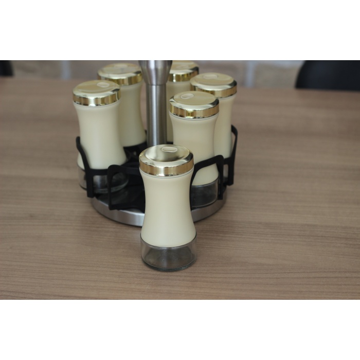 Krom Döner Standlı 6lı Cam Baharatlık Seti Hardal
