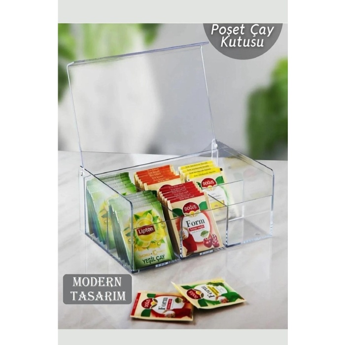 Çay Kutusu 6 Bölmeli Kapaklı Poşet Bitki Çayı Çok Amaçlı Saklama Kabı Özel Tasarım Büyük Tea Box