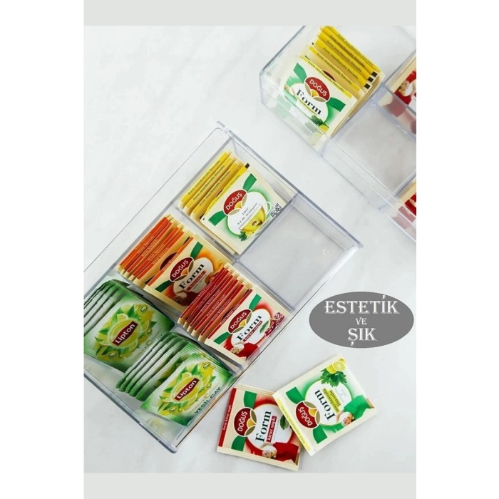 Çay Kutusu 6 Bölmeli Kapaklı Poşet Bitki Çayı Çok Amaçlı Saklama Kabı Özel Tasarım Büyük Tea Box