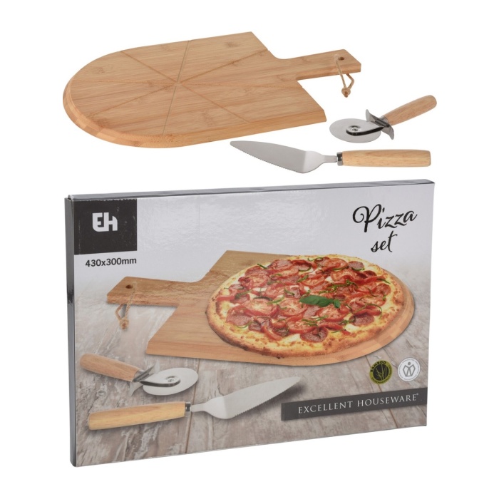Pizza Kesim Seti Tahtası Spatula ve Rulosu