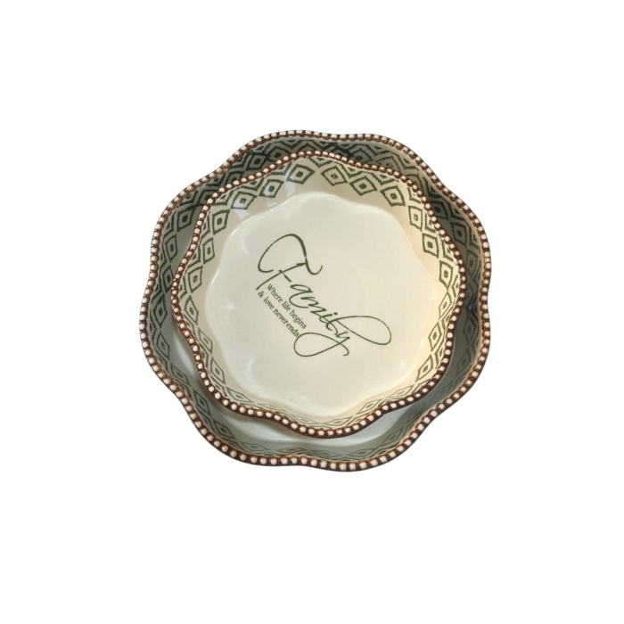 16426-y Yeşil 2li Köşeli Yuvarlak Seramik Fırın Kabı 20x25 Cm