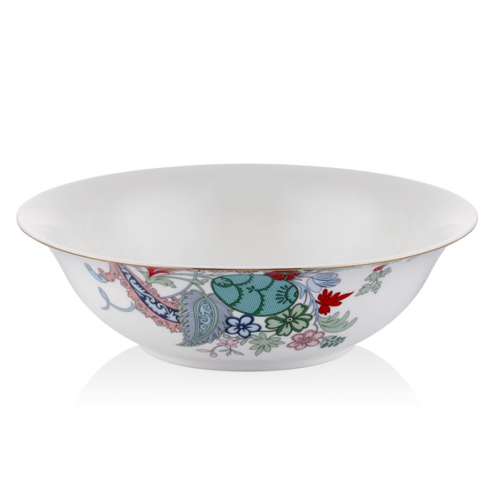 Scarlet Modern Gold Krem 23 Cm Büyük Boy Porselen Salata Kasesi Sunum Servis Tabağı