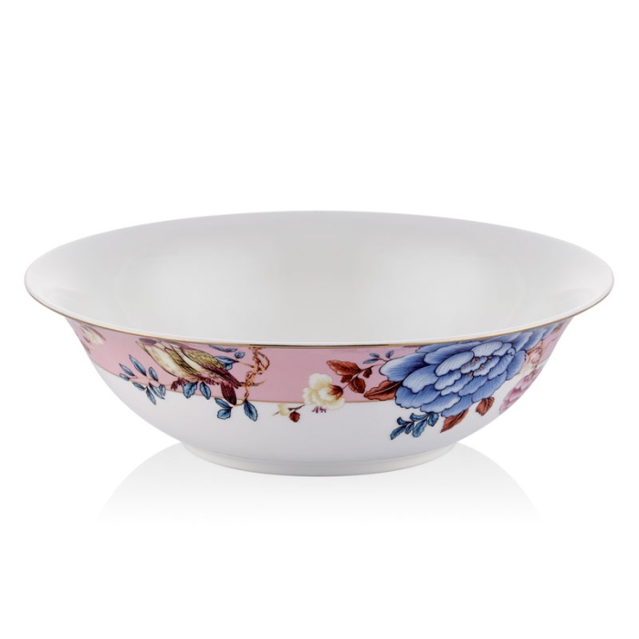 Floral Pink 23 Cm Büyük Boy Porselen Salata Kasesi Sunum Servis Tabağı