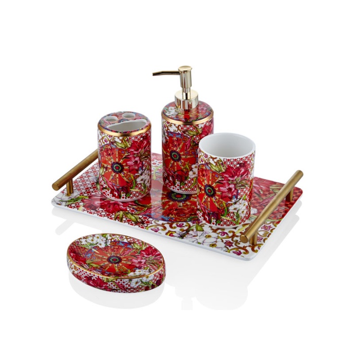 Lilyum Desen Porselen 5li Banyo Seti 31x20cm
