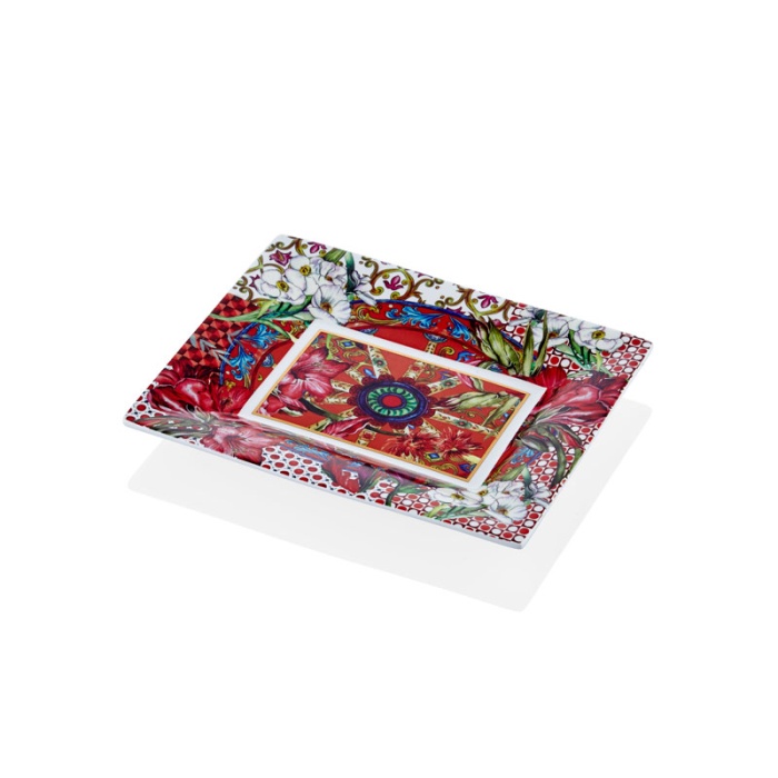 Lilyum Desen Porselen Dikdörtgen Tepsi 20x16cm