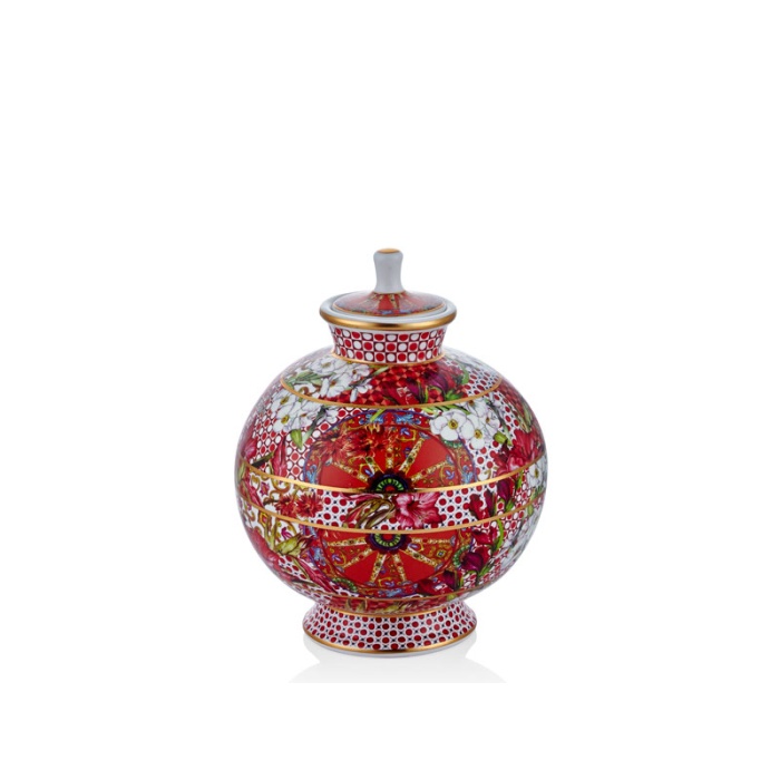 Lilyum Desen Porselen Tombul Küp Vazo Small 2l 19cm