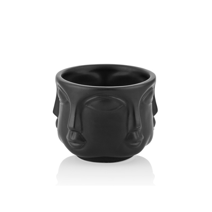 Havelka Suratlı Dekoratif Küçük Boy Saksı Siyah 10cm