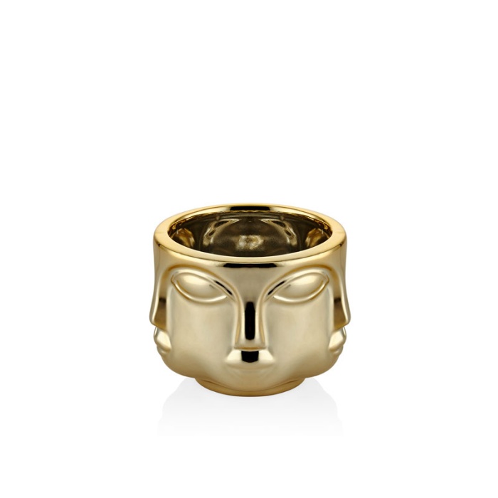 Havelka Suratlı Dekoratif Küçük Boy Saksı Parlak Gold 10cm
