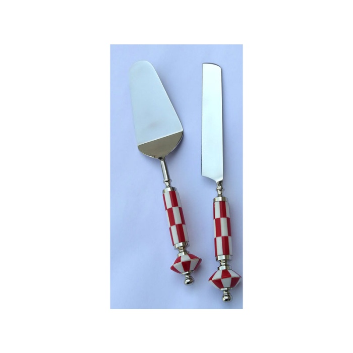 Mackie Kırmızı Beyaz 2li Kek Seti Pasta Spatula Bıçak Seti Kek Sunum
