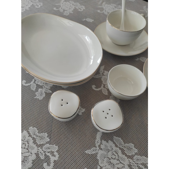 New Bone Porselen Gold Yaldızlı 32 Parça Kahvaltı Takımı fk.123