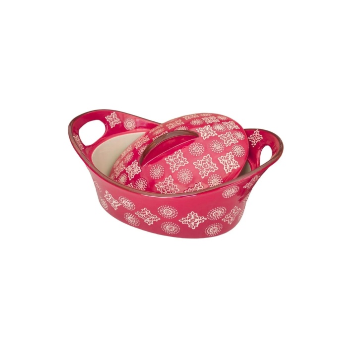 Seramik Kırmızı Oval Büyük Tencere Fırın Kabı 31x22 Cm