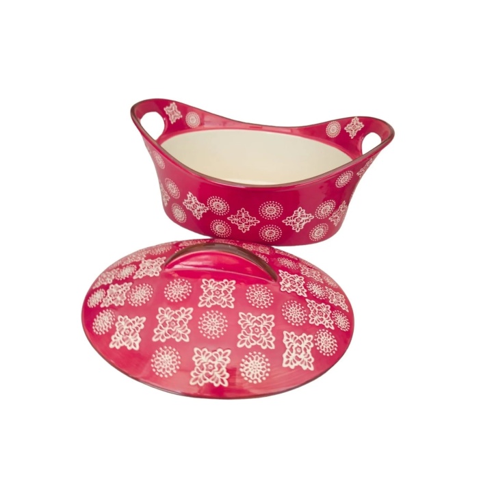 Seramik Kırmızı Oval Büyük Tencere Fırın Kabı 31x22 Cm