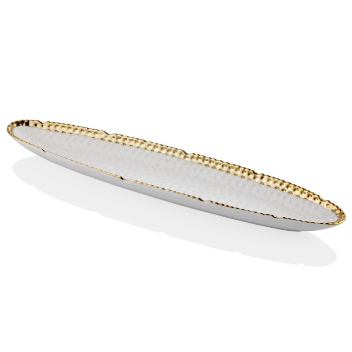 Hammered Whıte Gold Porselen Büyük Kayık Tabak 51cm