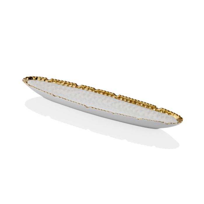 Hammered Whıte Gold Porselen Küçük Kayık Tabak 41cm