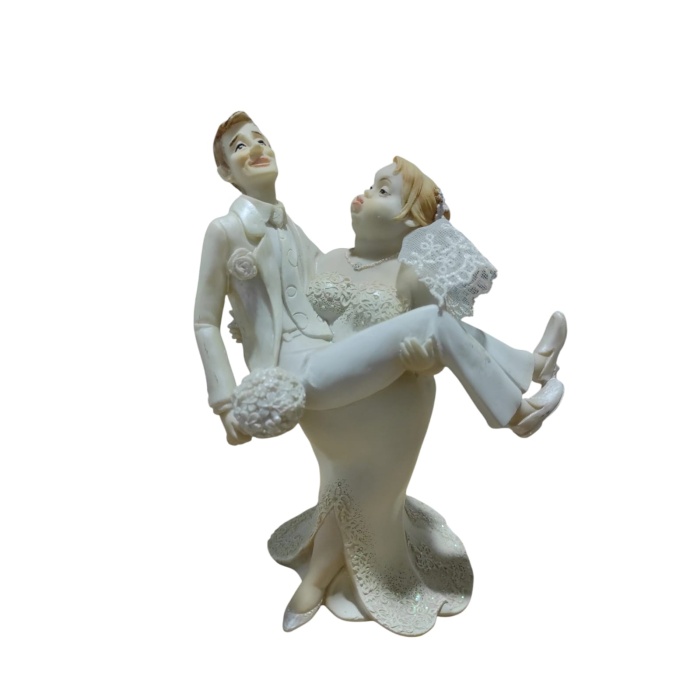 Polyester Gelin Damat Biblo Kucakta Beyaz 18,5cm